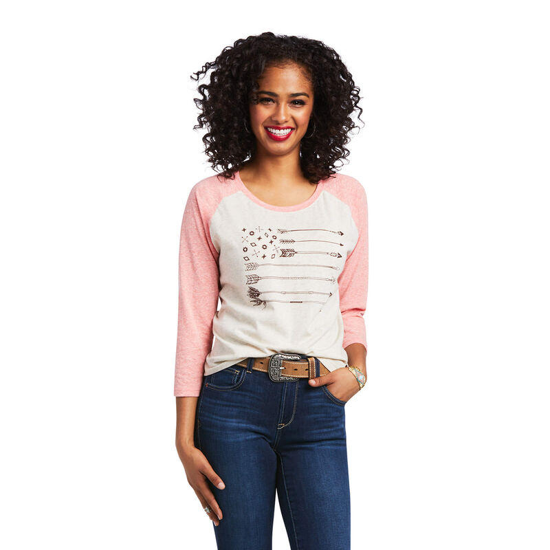 Ariat Hemden Damen - Arrow Raglan Khaki/Rosa ( WUBFP-8593 )